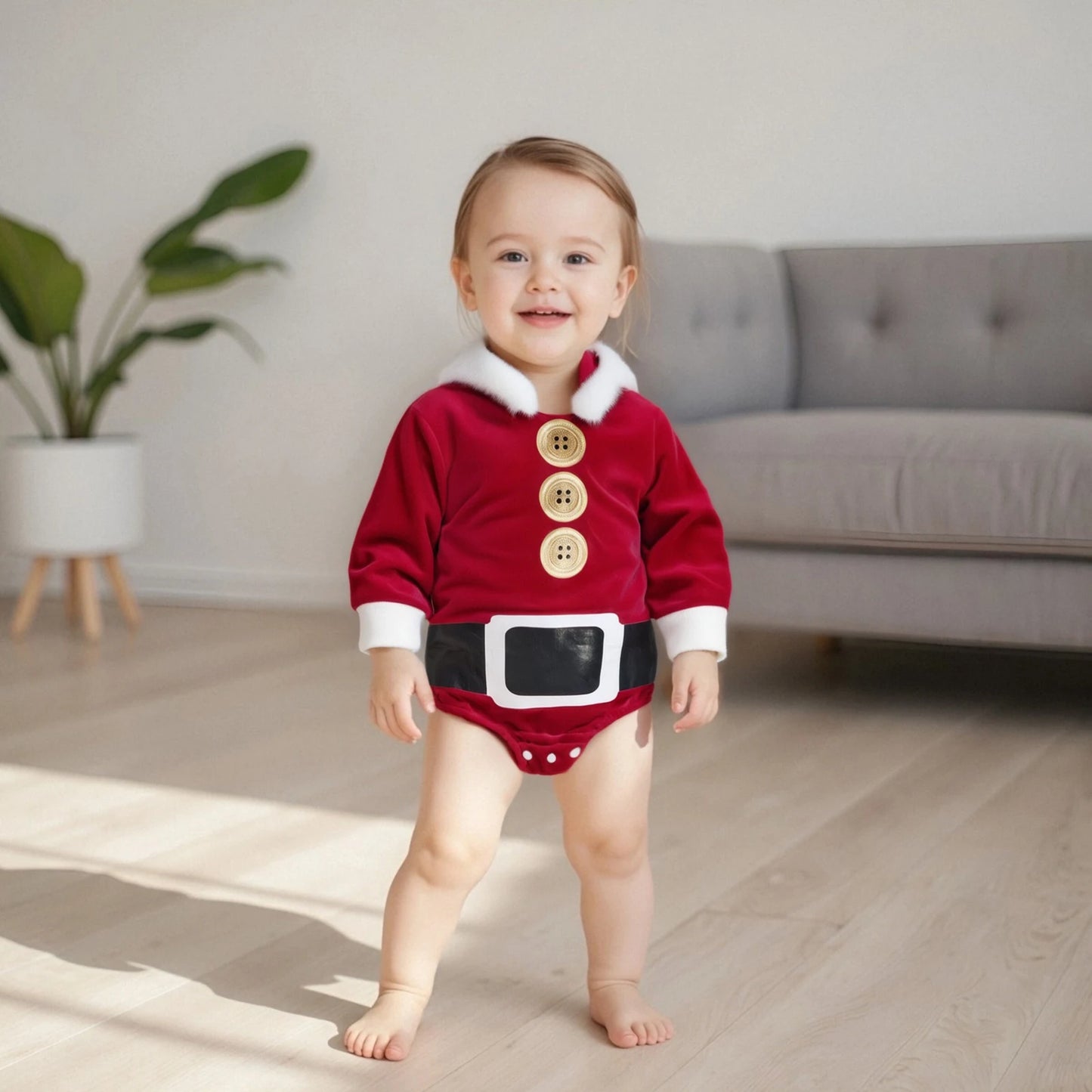 0-24M Infant Baby Red Christmas Rompers Fall Winter Cute Long Sleeve Plush Patchwork Hooded Jumpsuit for Girls Boys