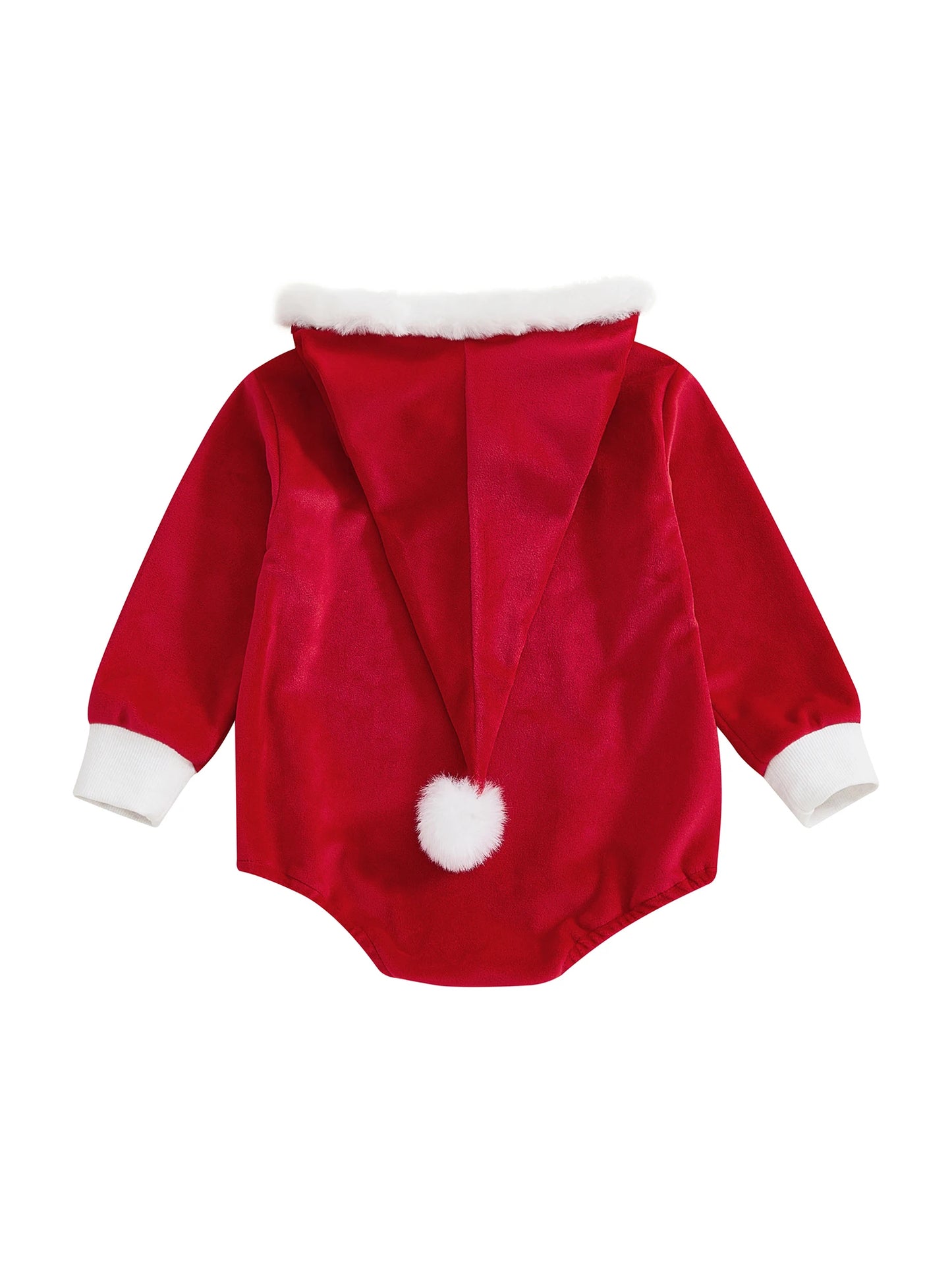 0-24M Infant Baby Red Christmas Rompers Fall Winter Cute Long Sleeve Plush Patchwork Hooded Jumpsuit for Girls Boys