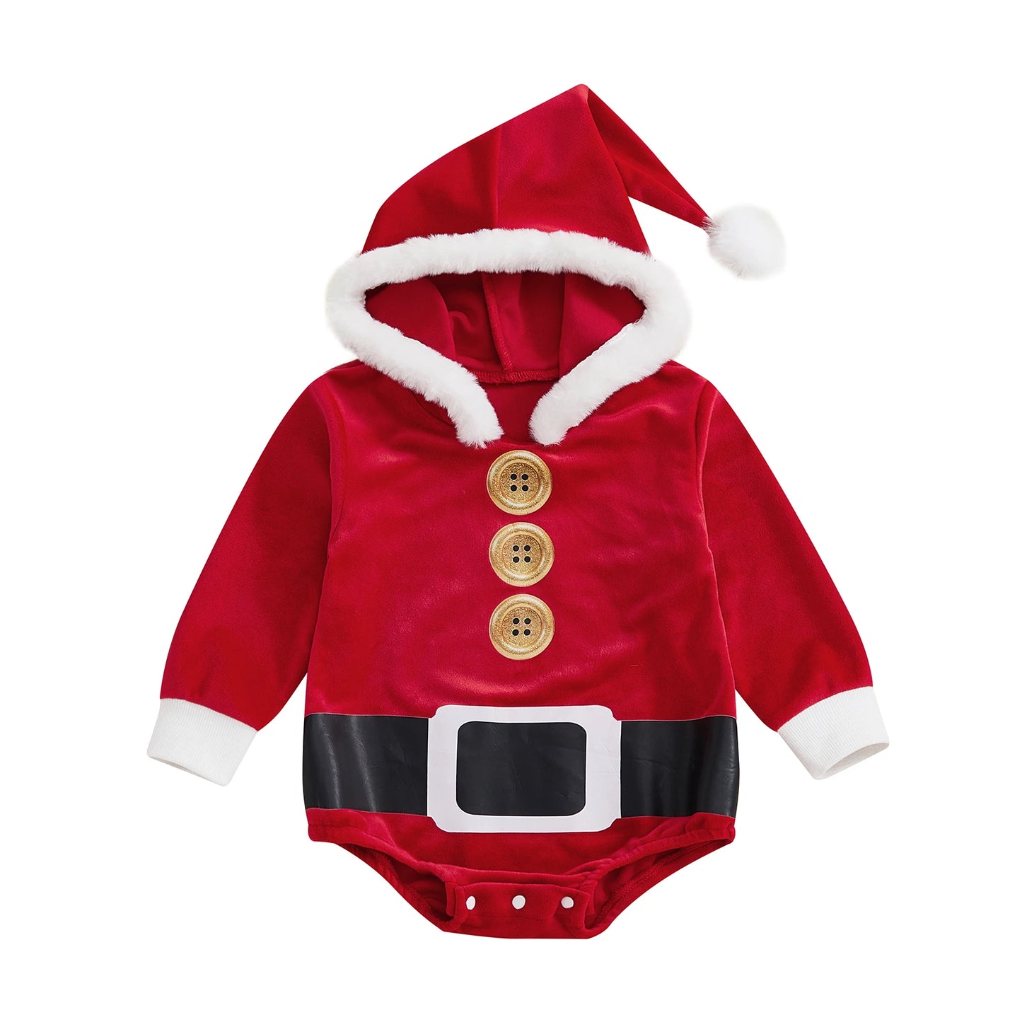 0-24M Infant Baby Red Christmas Rompers Fall Winter Cute Long Sleeve Plush Patchwork Hooded Jumpsuit for Girls Boys